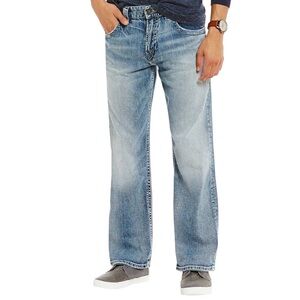 Silver Men’s Gordie Wide Loose Fit Straight Leg Destructed Jeans 33/30